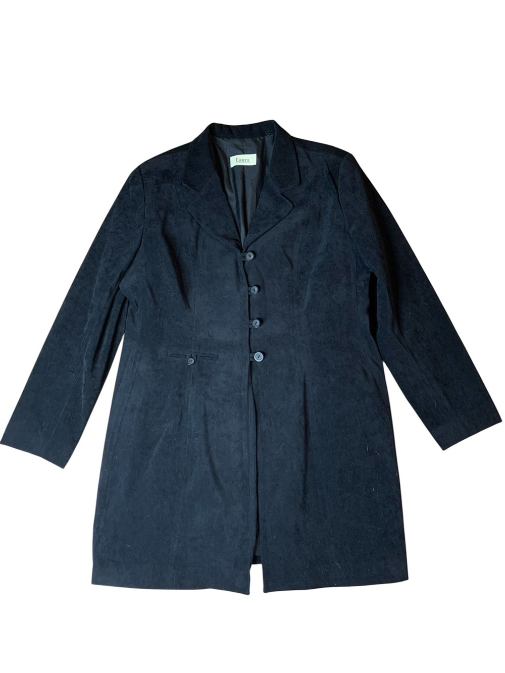 Laura Vintage Black Faux Suede Long Blazer Coat Size 16